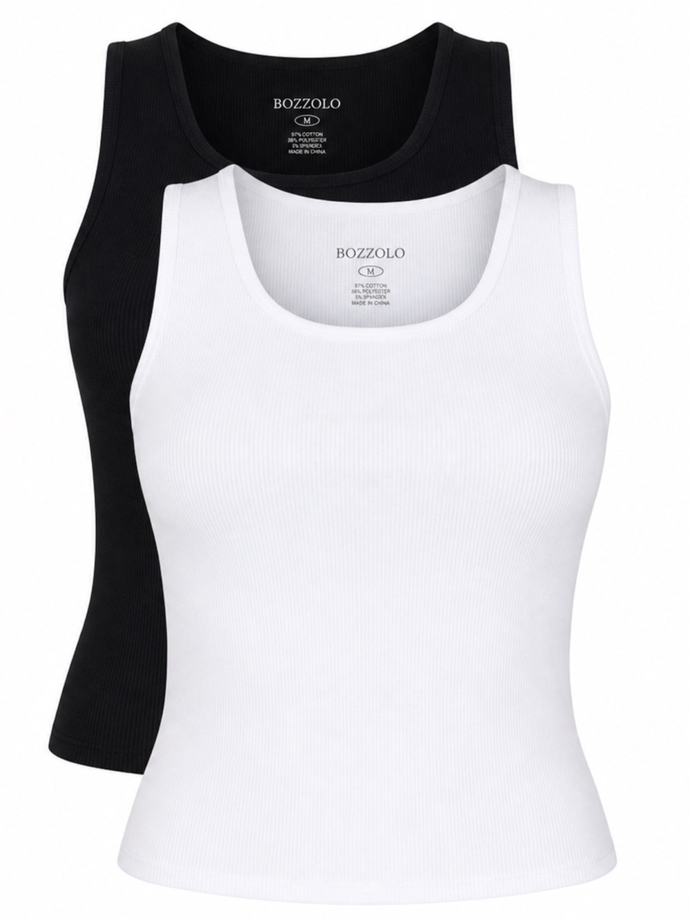 Bozzolo Ribbed Scoop Tank Tops – Black & White Set med